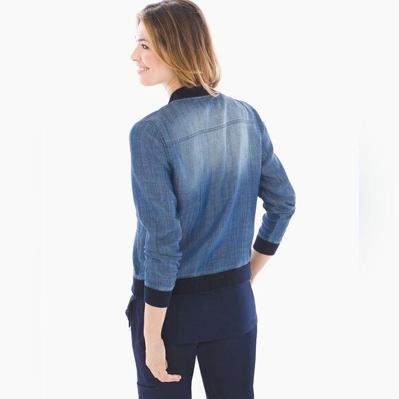 Chico’s Blue Zenergy Bomber Jacket Size 1 (Medium) - Picture 3 of 9